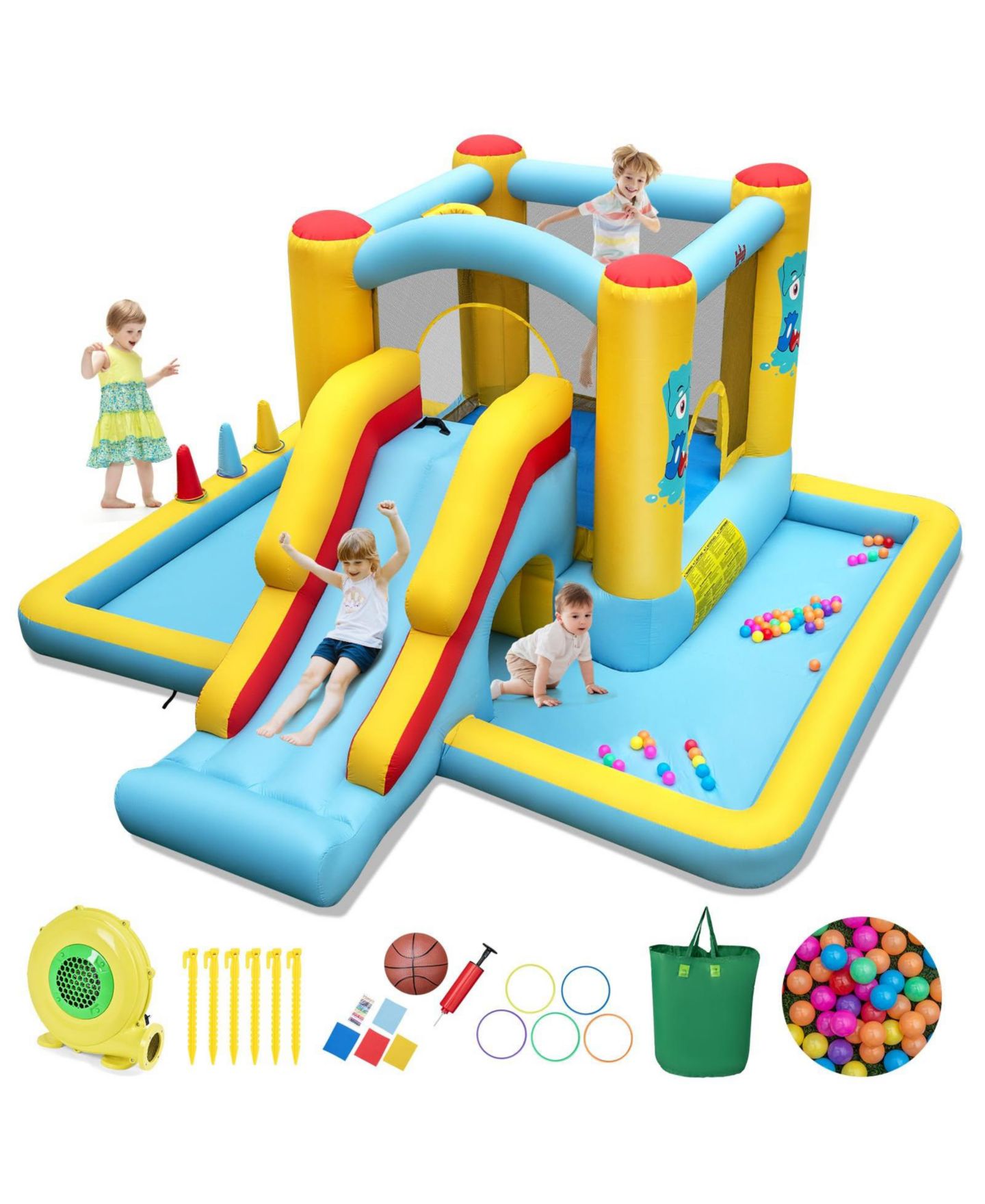 Детская игрушка Mecale 7-in-1 Bouncy Castle Inflatable Bounce House with Slide, 200 lbs Capacity, Ages 3+, цвет: Синий — фото 8