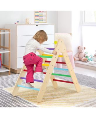 2-in-1 Wooden Triangle Climber Set with Gradient Adjustable Slide