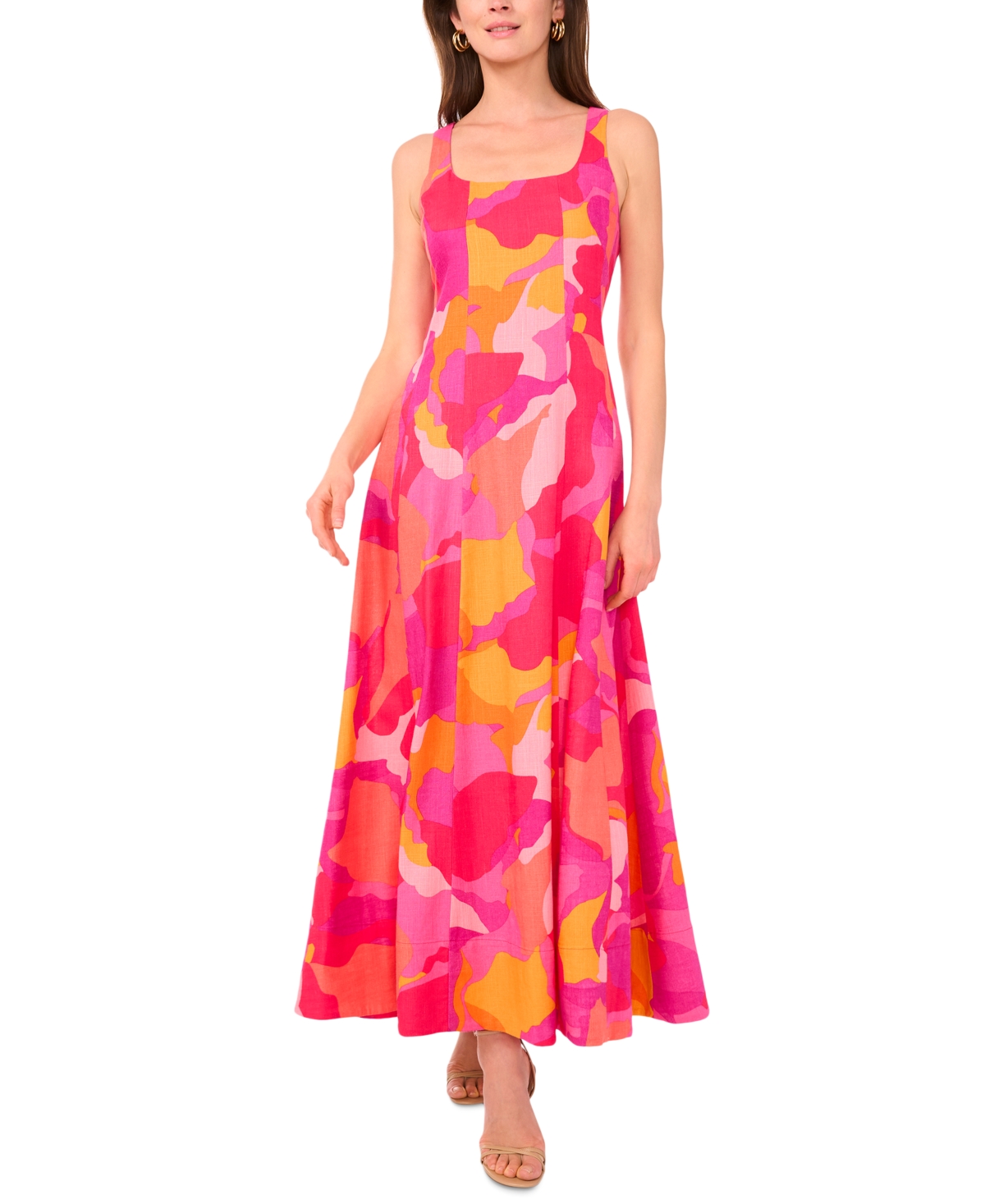 Women's Printed Square-Neck Sleeveless Maxi Dress - Magenta Rose