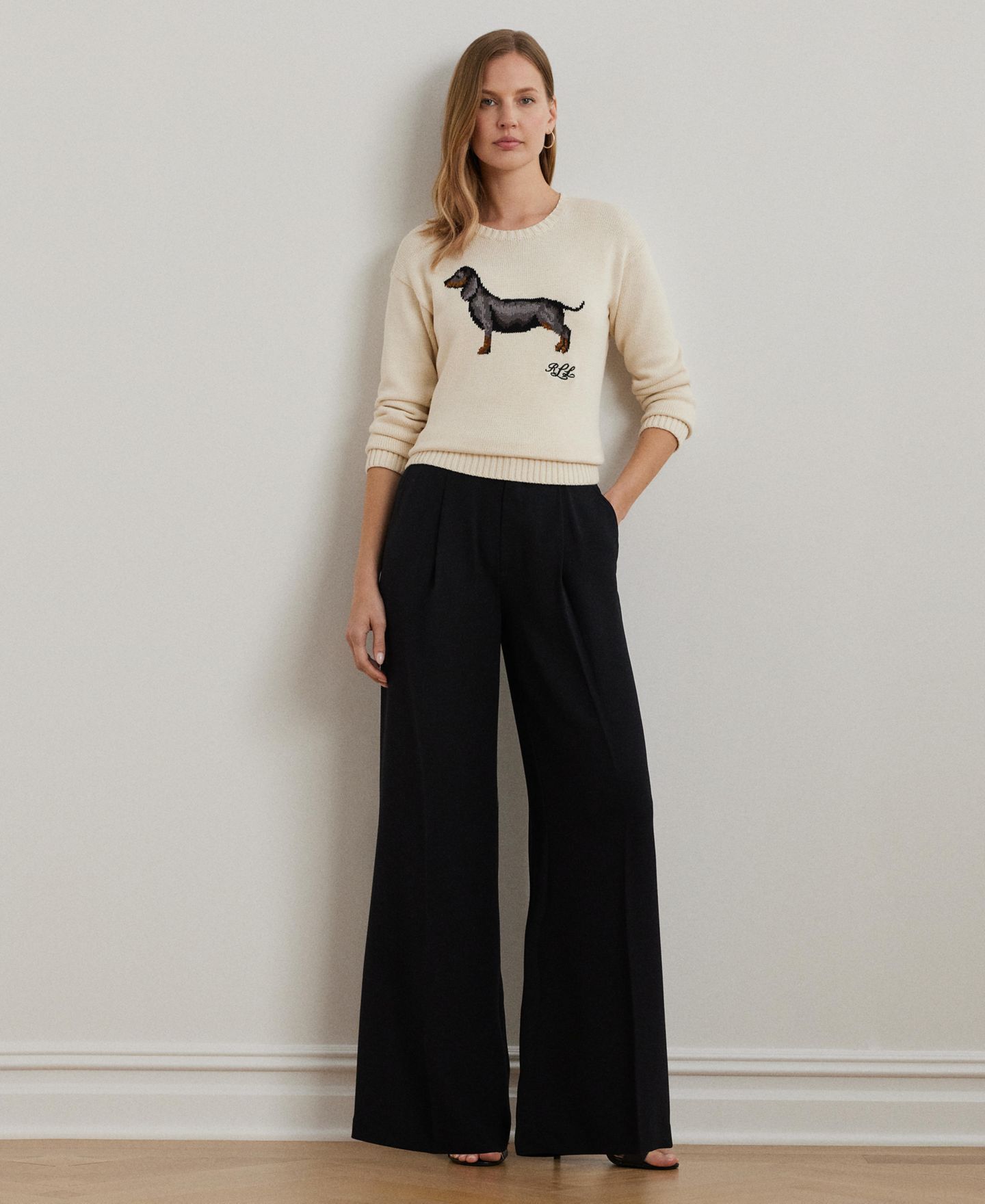 Женские брюки Lauren Ralph Lauren Double-Faced Georgette Wide-Leg, цвет: Чёрный — фото 1