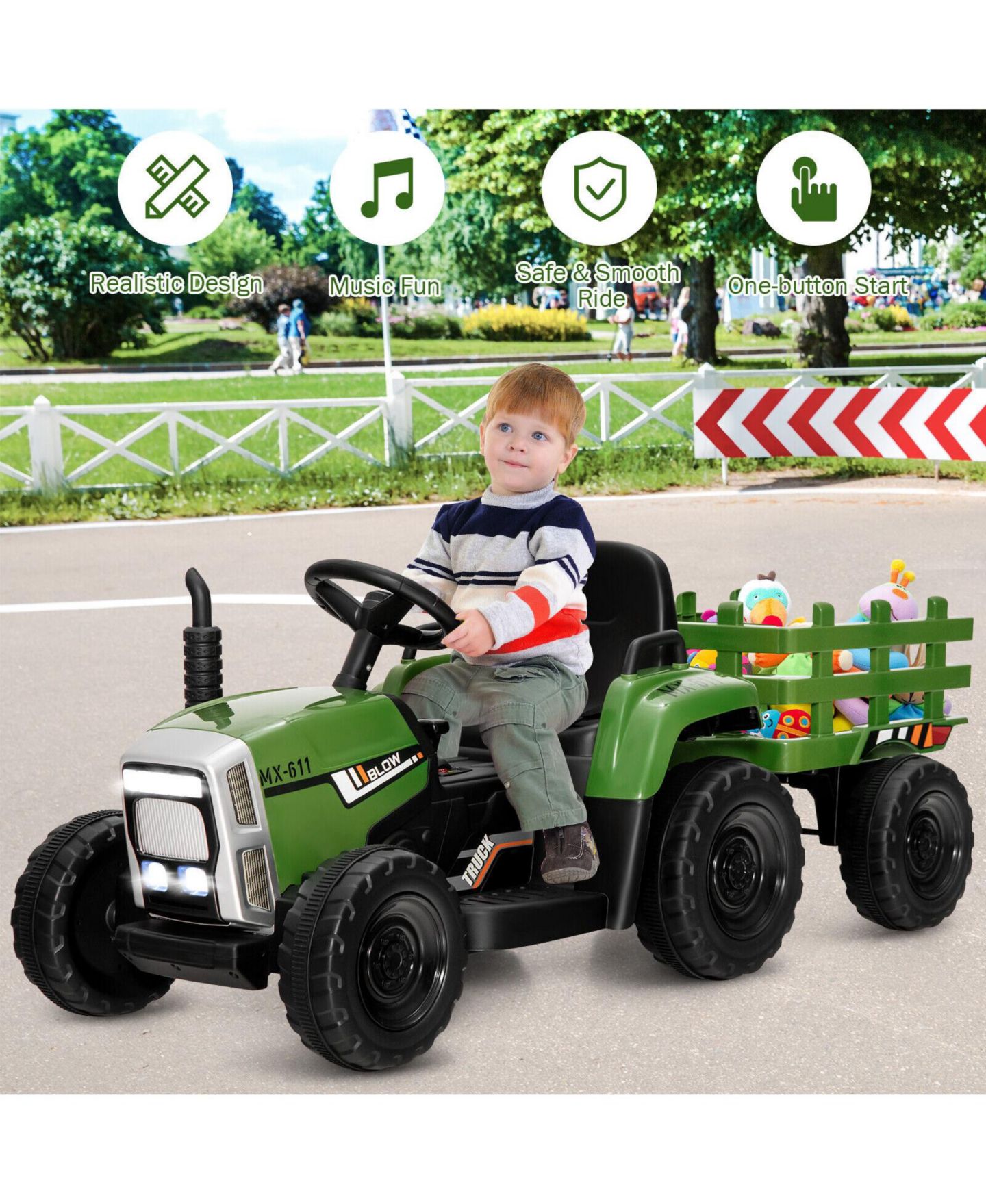 Детская игрушка Mecale 12V Ride on Tractor with 3-Gear-Shift Ground Loader for Kids 3+ Years Old, цвет: Зелёный — фото 2