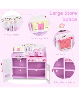 Kids Wooden Kitchen Toy Strawberry Pretend Cooking Playset