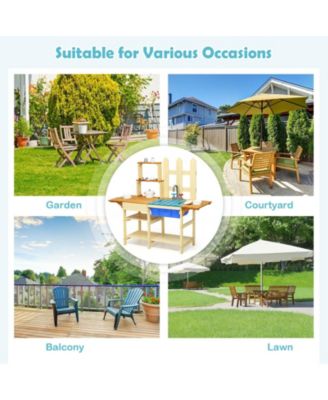 Kid's Outdoor Wooden Pretend Cook Kitchen Playset Toy