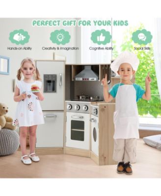 Kids Corner Wooden Kitchen Playset with Cookware Accessories