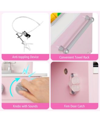Pretend Play Kitchen for Kids with 16 Pieces Accessories-Pink
