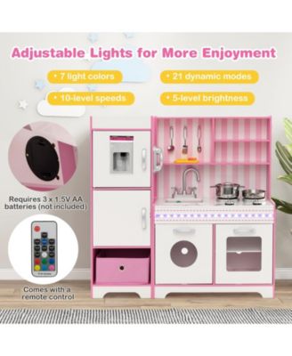 Kids Kitchen Playset Wooden Toy with Adjustable LED Lights and Washing Machine