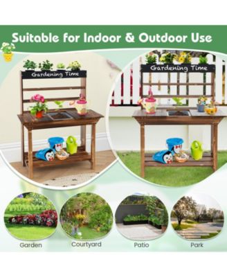 Wooden Potting Bench Table Outdoor Mud Kitchen with Solid Fir Wood Frame