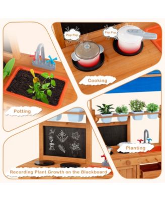 Wooden Pretend Play Kitchen with Height Adjustable Canopy for Kids