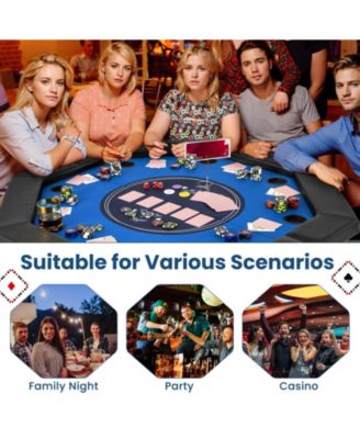 48 Inches Foldable Poker Table with Padded Rails and Cup Holders