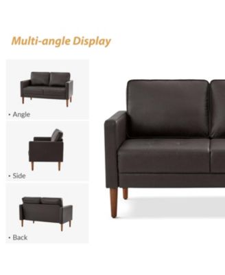 Drake Mid-century Modern Faux Leather Sofa with Movable Backrest Cushions