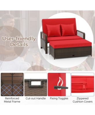 Patio Adjustable Wicker Daybed with 4-Level Backrest and Soft Cushions