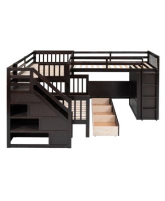 Streamdale Twin-Twin over Full L-Shaped Bunk Bed w/ Desk & Wardrobe