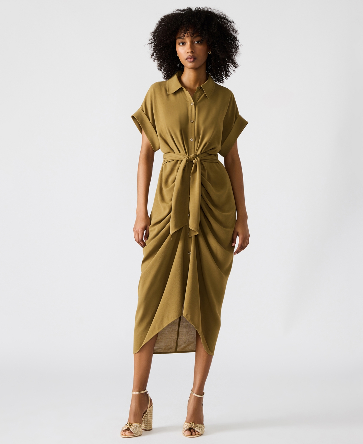 Women's Tori Tie-Waist Short-Sleeve Shirtdress - Deep Olive