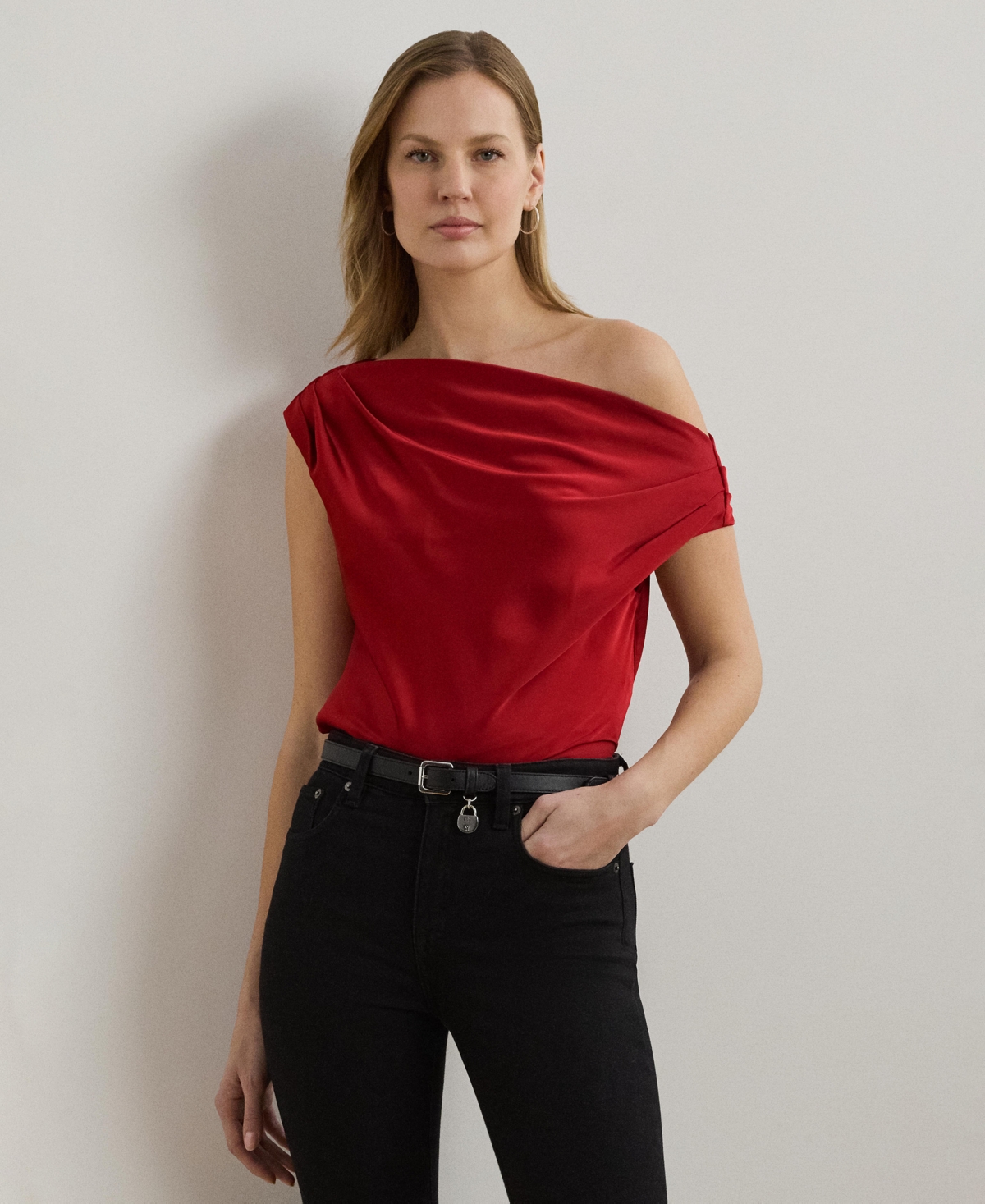 Women's Satin Charmeuse Off-the-Shoulder Blouse - Madison Red