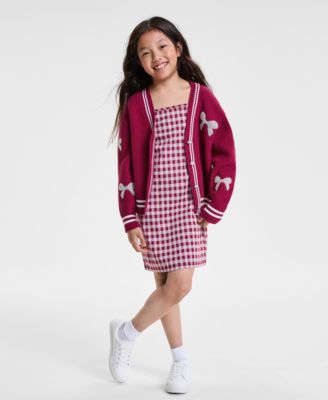 Rare Editions - Big Girls Knit Cardigan & Plaid Jumper Dress, 2 Piece Set