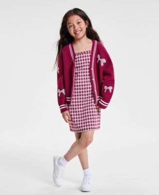Rare Editions Big Girls Knit Cardigan & Plaid Jumper Dress