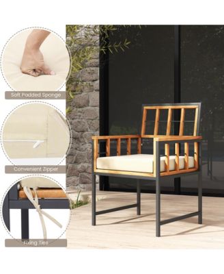 4 PCS Acacia Wood Patio Dining Set w/ 1 Rectangular Table 1 Loveseat & 2 Armchairs