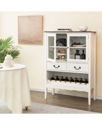 2-Door Liquor Coffee Bar Cabinet Freestanding Buffet Sideboard Wine Rack Drawers