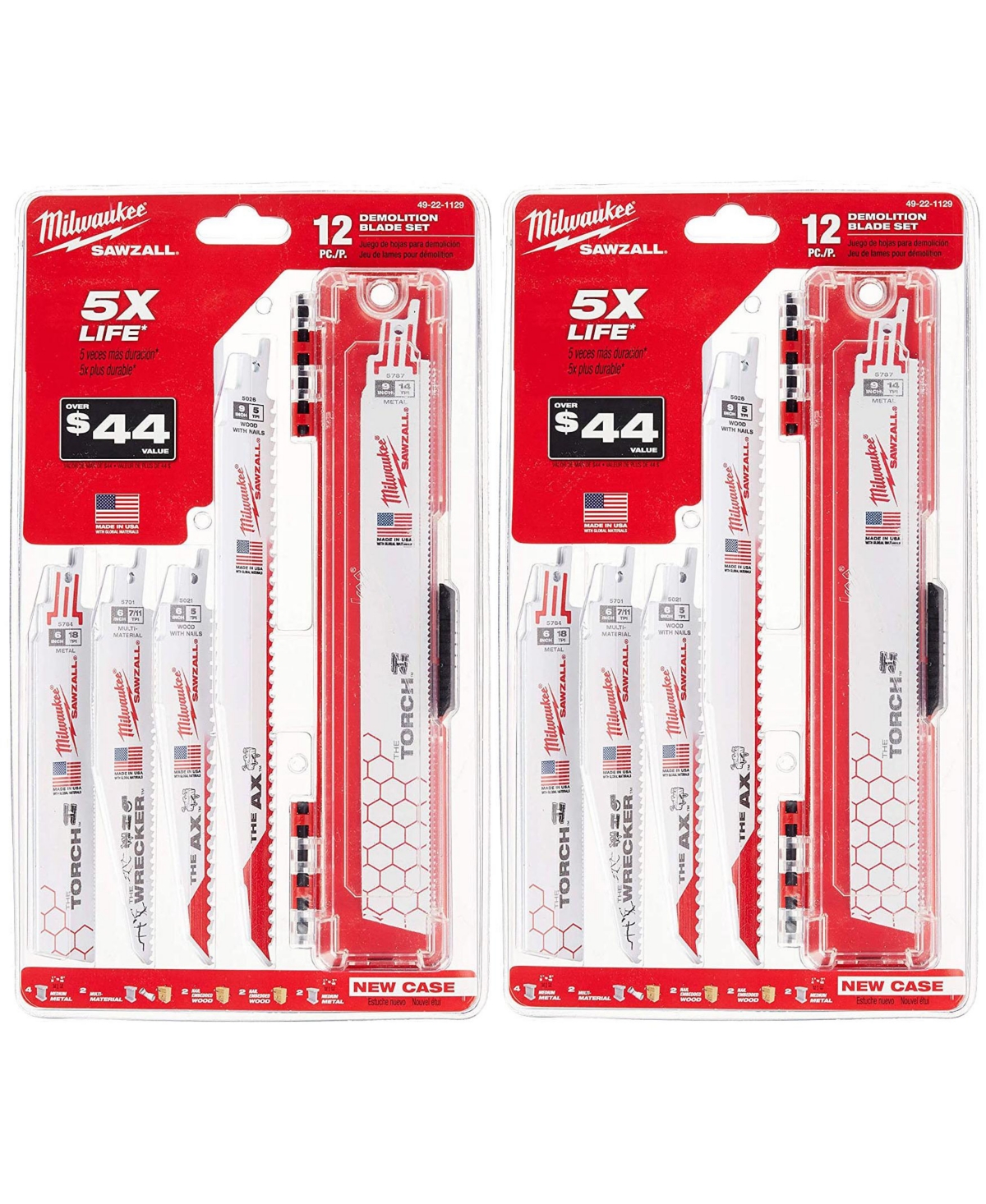 Milwaukee Sawzall Demolition Wood and Metal Cutting Bi-Metal Reciprocating Blade - 12 Piece Set - 49-22-1129 - 2 Pack