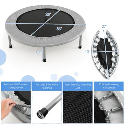 36 Inch Mini Folding Trampoline Portable Recreational Fitness Rebounder-Silver