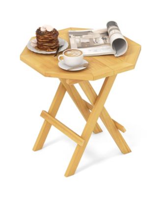 Teak Wood Octagon Coffee Table with X-shaped Legs and Slatted Tabletop