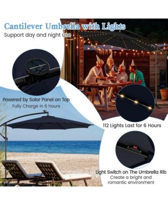 10 FT Offset Patio Umbrella Solar Powered Cantilever Umbrella w/ 112 LED Lights