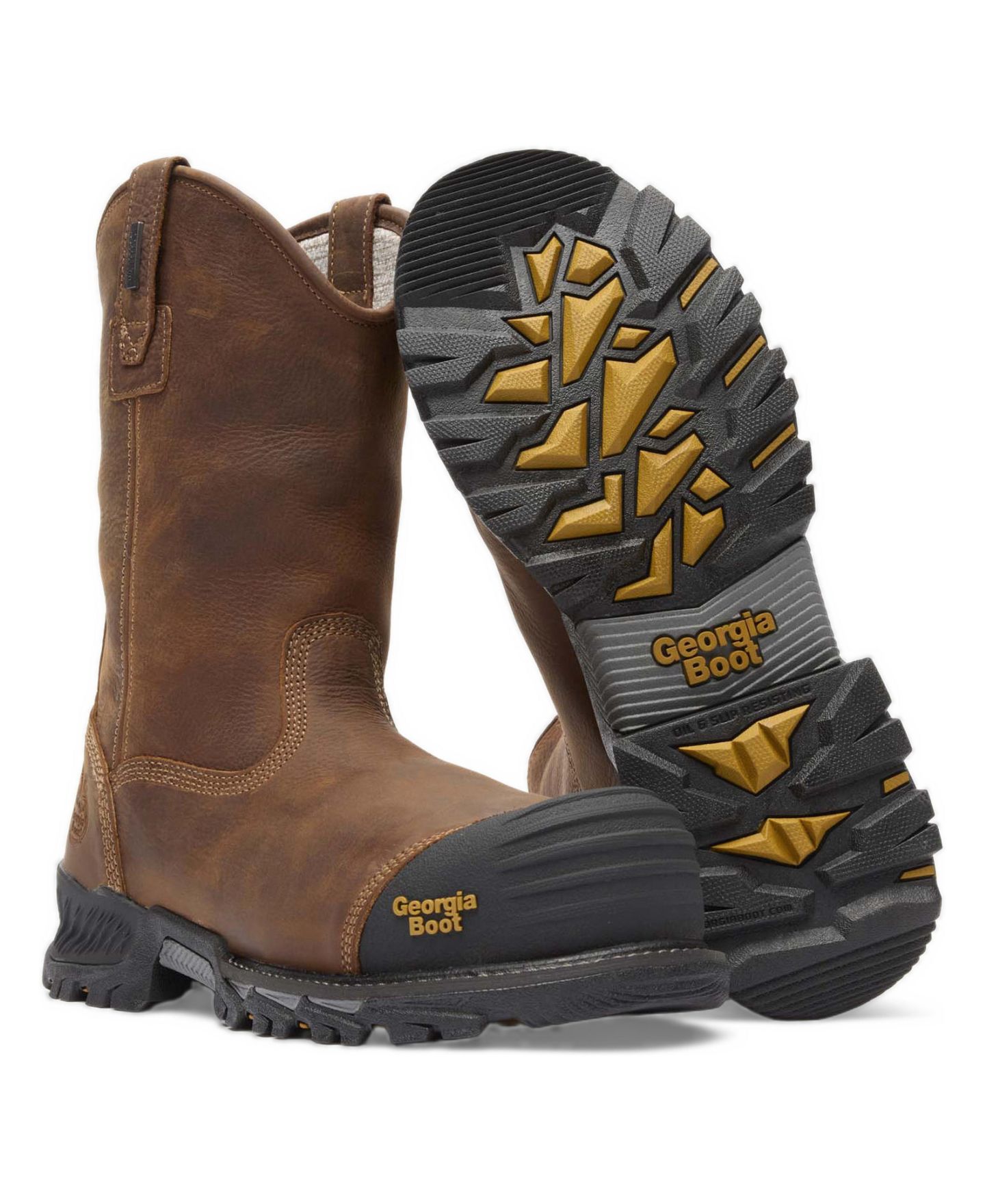 Мужские ботинки GEORGIA BOOT Rumbler Composite Toe Waterproof Pull-on Work Boot, цвет: Чёрный / Коричневый — фото 2