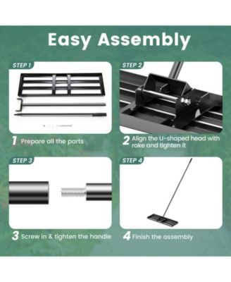 30 x 10 Inch Lawn Leveling Rake with Ergonomic Handle-Black