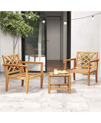 Teak Wood Slatted Patio Chair Armchair with Cozy Backrest and Armrests