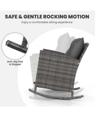 3-Piece Patio Rattan Roker Chairs with Tempered Glass Table and Soft Cushions