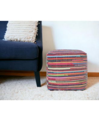 Cotton Cube Striped Pouf Ottoman for Living Room and Bedroom