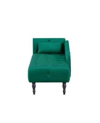 60 Inch Velvet Tufted Chaise Lounge with Nailhead Trim Solid Wood Legs and Pillow for Living Room Bedroom Reading or Relaxing