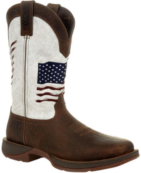 Мужские ботинки Durango Rebel by Distressed Flag Embroidery Western Boot, цвет: Коричневый / Белый