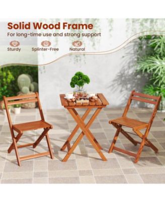 3 Piece Solid Wood Furniture Set with 2 Folding Chairs