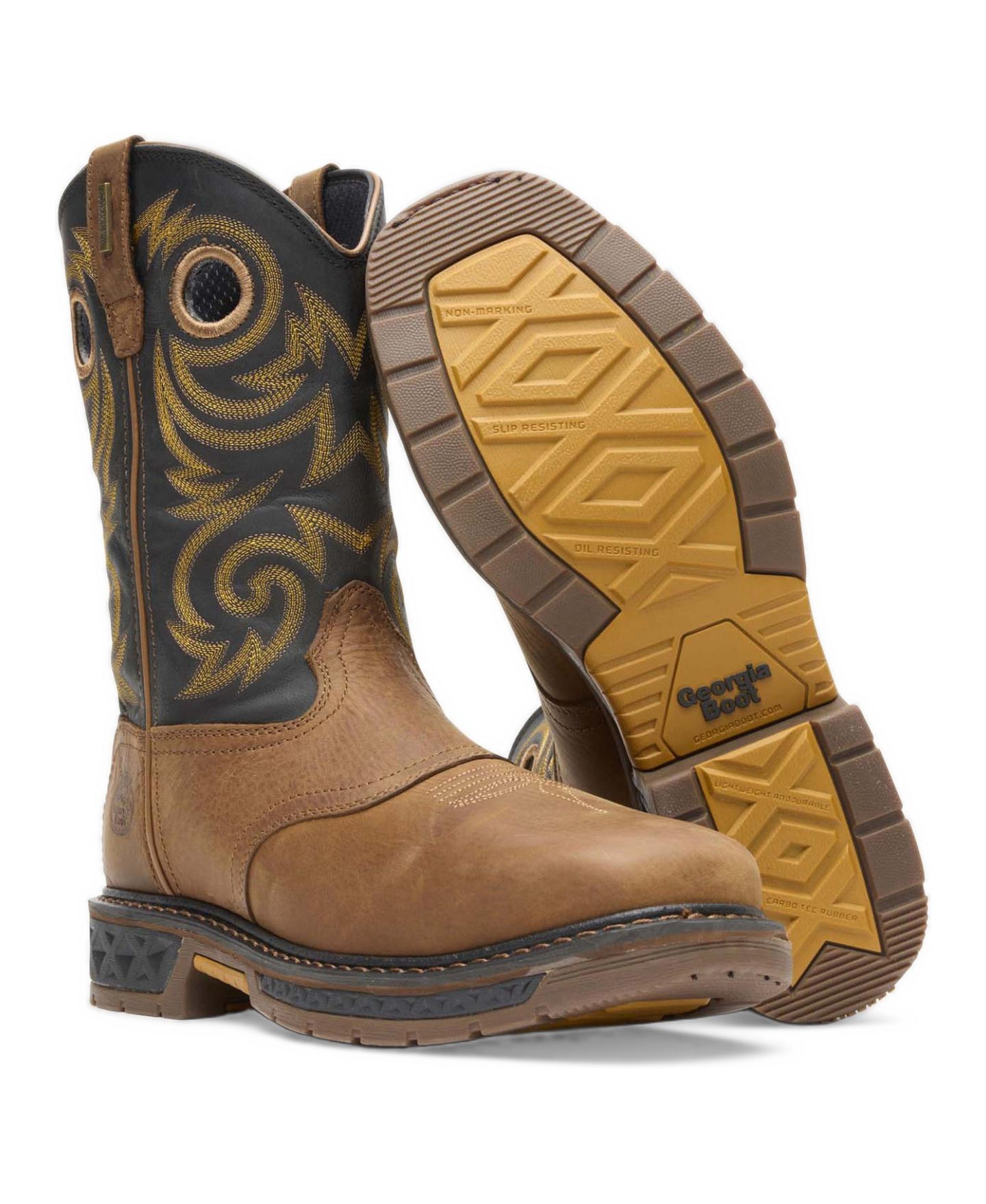 Мужские ботинки GEORGIA BOOT Carbo-Tec LT Steel Toe Waterproof Pull On Work Boot, цвет: Чёрный / Коричневый — фото 2