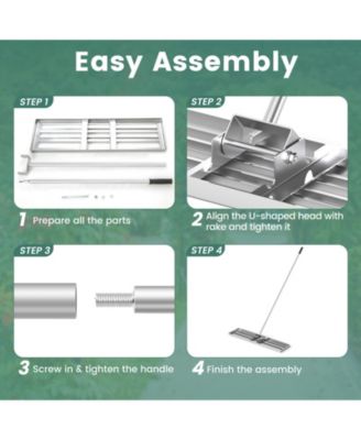 42 x 10 Inch Lawn Leveling Rake with Ergonomic Handle-Silver