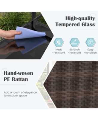 Outdoor Bar Cart Wicker Buffet Serving Cart with Cabinet and 8 Hooks