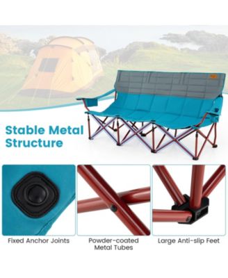 3 Person Folding Camping Chair with 2 Cup Holders Cotton Padding & Storage Bag