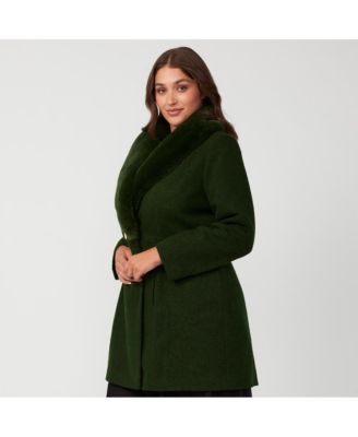 Plus Size Grammys Green Olive Fur Collar Coat