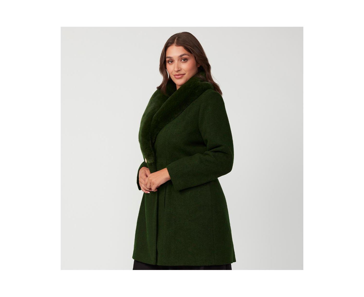 Women's Grammys Green Olive Fur Collar Coat