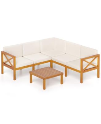 Outdoor 6 Pieces Acacia Wood Patio Sectional Furniture Set