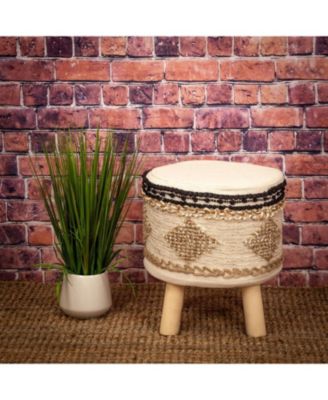 Jute Round Abstract Ottoman for Living Room and Bedroom Seating