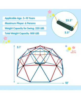 10 Feet Dome Climber with Swing and 800 Lbs Load Capacity