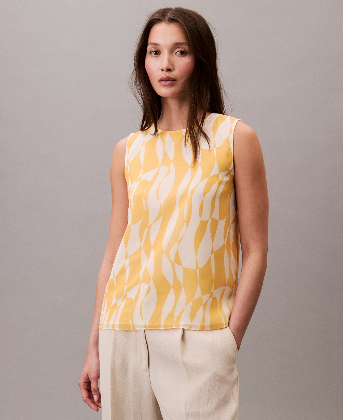 Calvin Klein Women's Printed Chiffon Sleeveless Shell In Multi