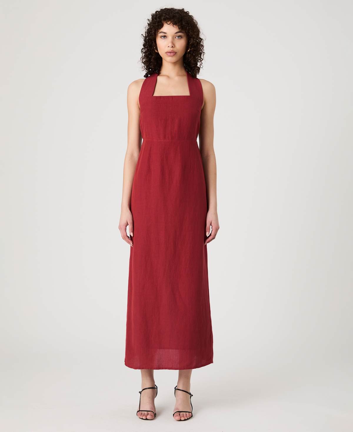 Women's Birdie Linen-Blend Halter-Neck Midi Dress - Brick Red