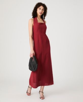 Women's Birdie Linen-Blend Halter-Neck Midi Dress