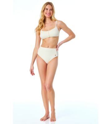 Cece Womens La Vie A La Mer Textured Button Front Bikini Top Bottoms