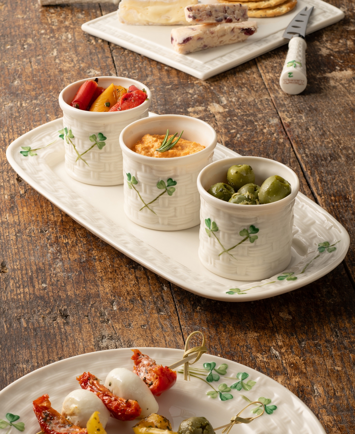 Belleek Pottery Shamrock Dip Bowls, 4 Pieces