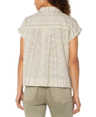 Petite Striped Dolman-Sleeve Camp Shirt