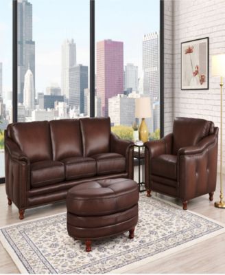 Belfast 42" Top Grain Leather Oval Ottoman